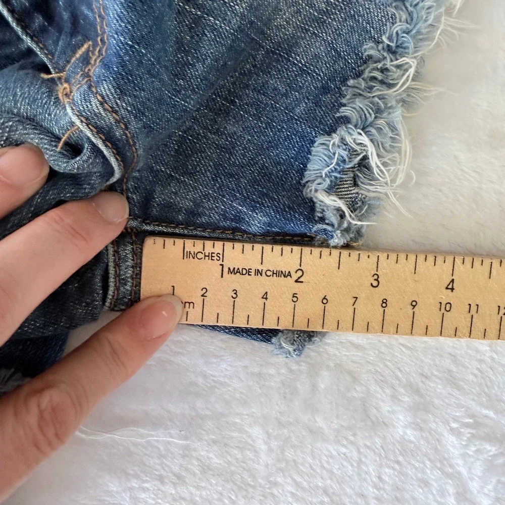 American‎ Eagle Hi-Rise Festival Distressed Gold Sequin Pockets Denim Shorts 8